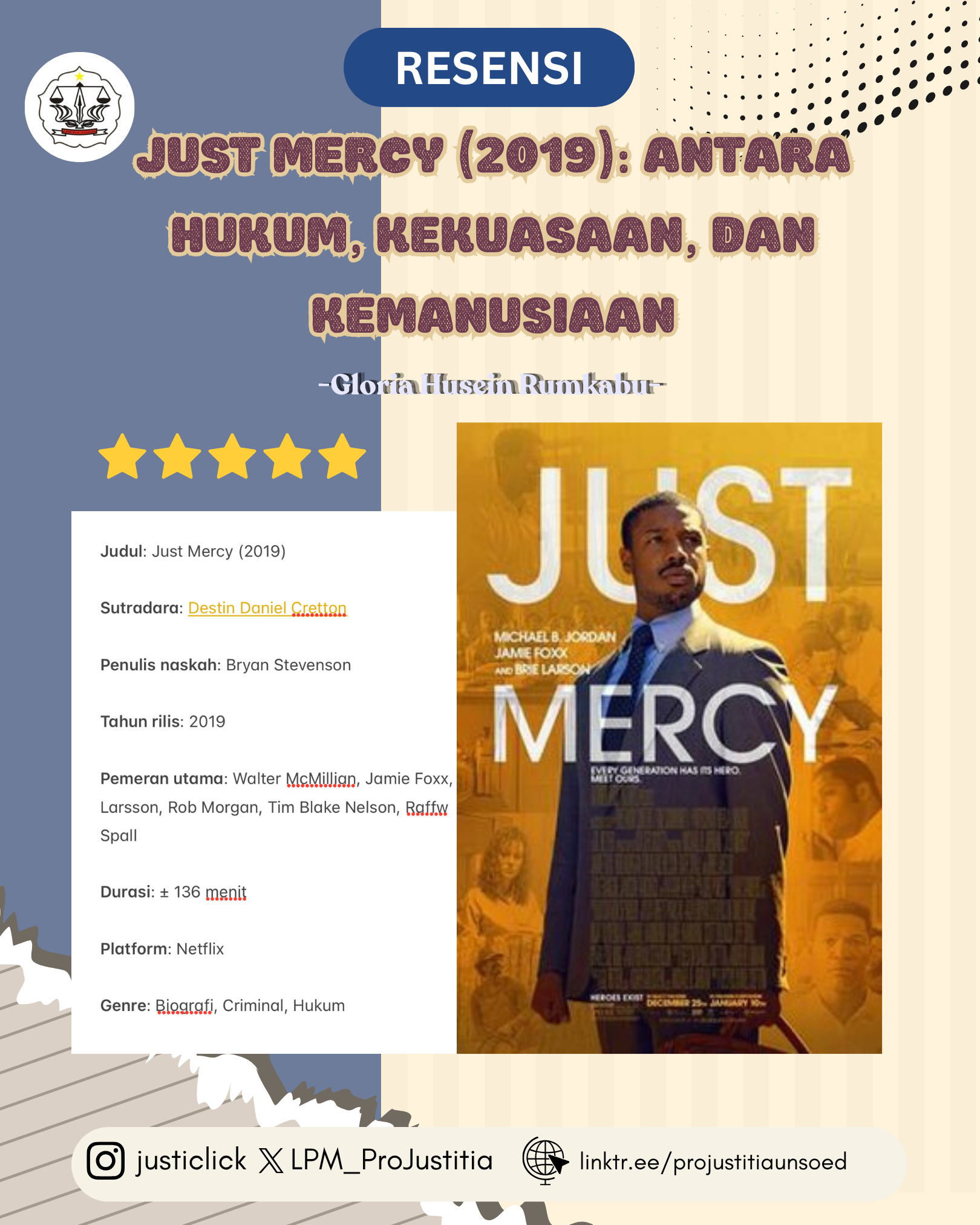 RESENSI JUST MERCY (2019): ANTARA HUKUM, KEKUASAAN, DAN KEMANUSIAAN