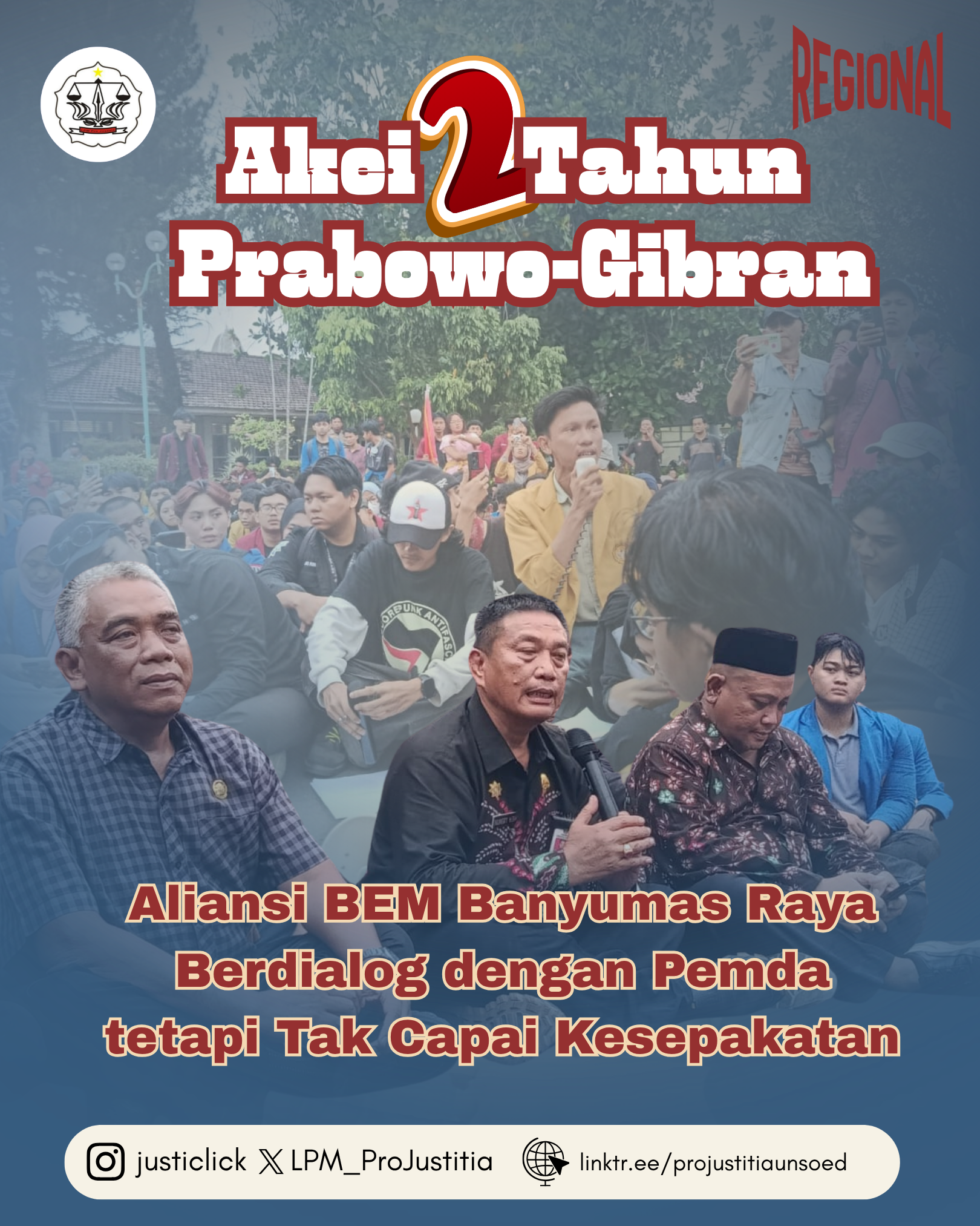 Aksi Dua Tahun Prabowo-Gibran, Aliansi BEM Banyumas Raya Berdialog dengan Pemda tetapi Tak Capai Kesepakatan