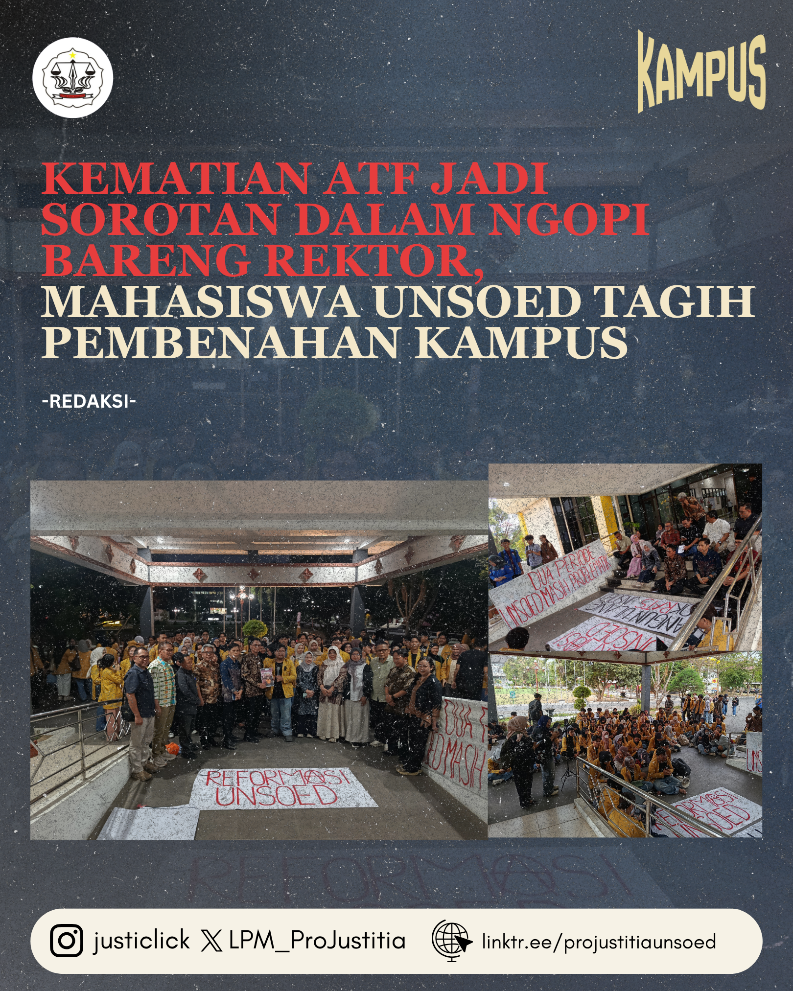 Kematian ATF Jadi Sorotan dalam Ngopi Bareng Rektor, Mahasiswa Unsoed Tagih Pembenahan Kampus
